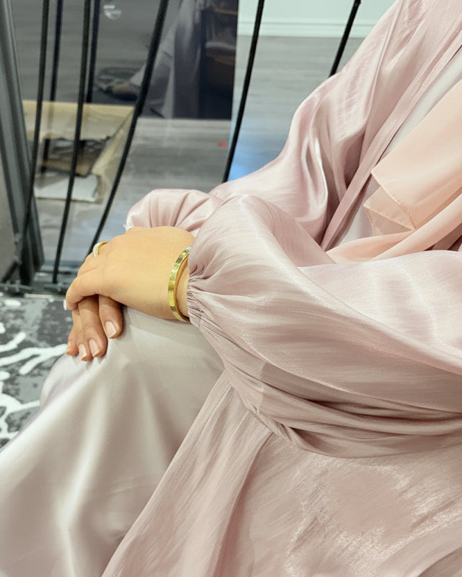 Rose Organza Abaya-Dusty Pink Size