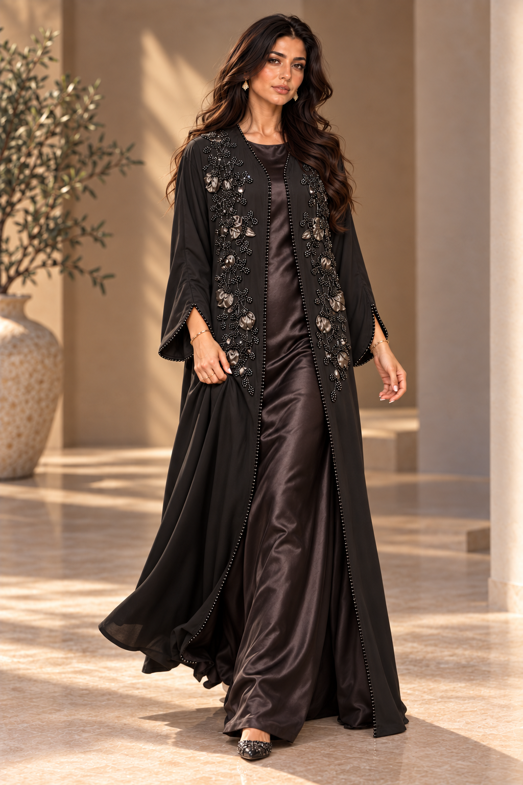 Midnight Embroidered Abaya- Jet Black