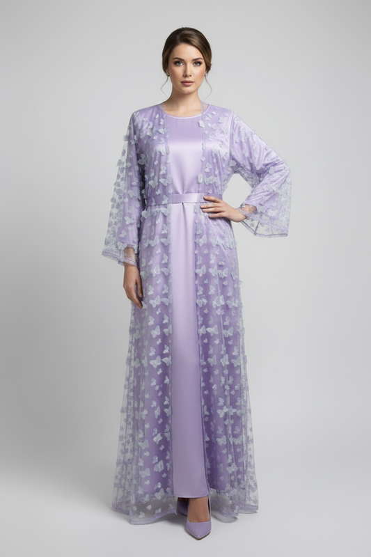 Butterfly Bloom Abaya-Lavender