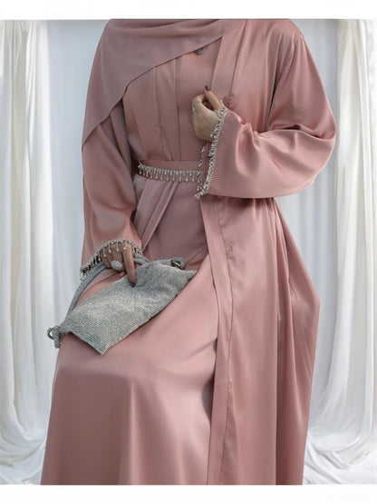 Zeenat Silk Diamond Abaya-Rose pink