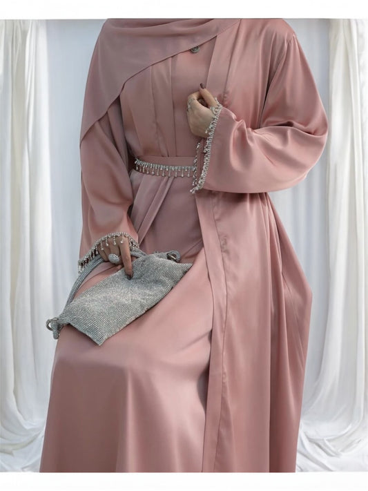 Zeenat Silk Diamond Abaya-Rose pink