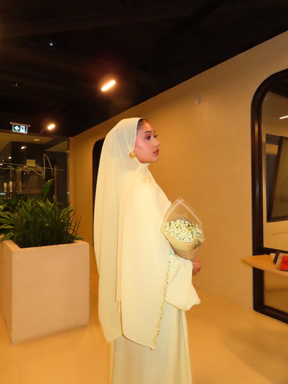 Floral Lace abaya-Butter Yellow