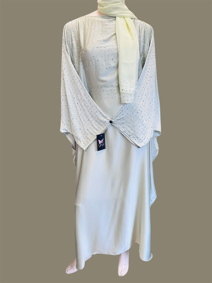 Butterfly Silk Abaya- Pistachio Green