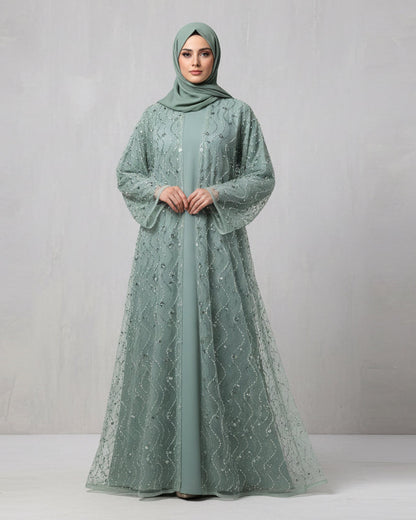 Celestial bloom abaya- Olive