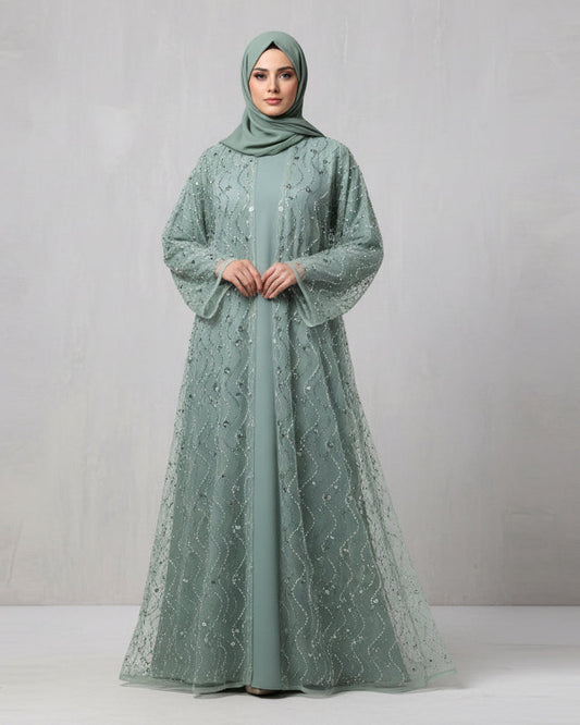 Celestial bloom abaya- Olive
