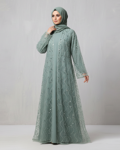 Celestial bloom abaya- Olive