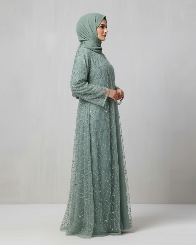 Celestial bloom abaya- Olive
