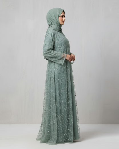 Celestial bloom abaya- Olive