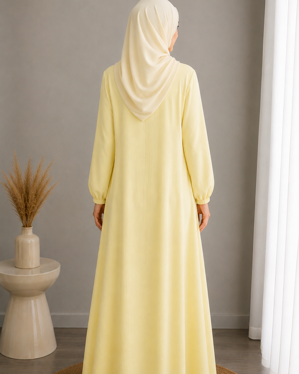 Essential Cotton Abaya- Butter Yellow