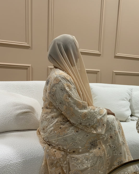 Celestial bloom abaya-Beige