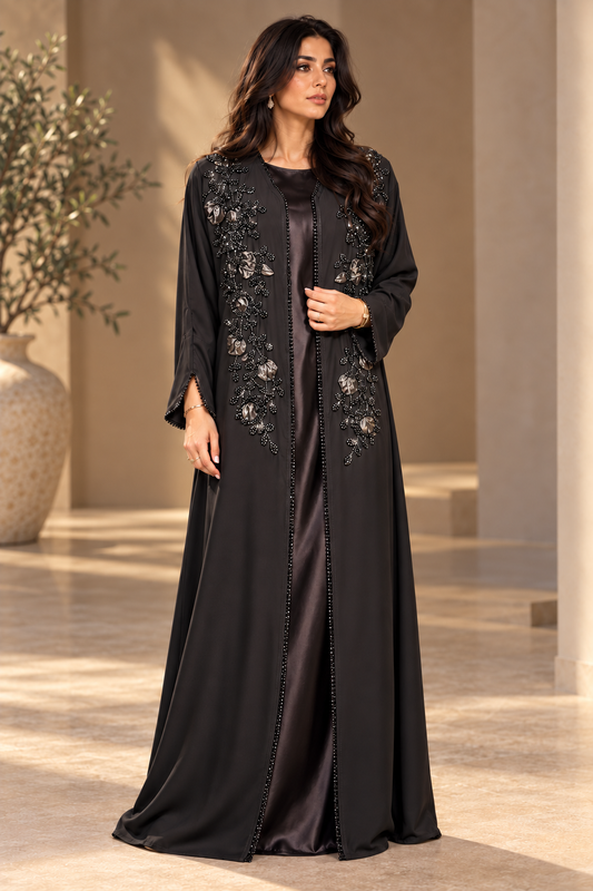Midnight Embroidered Abaya- Jet Black