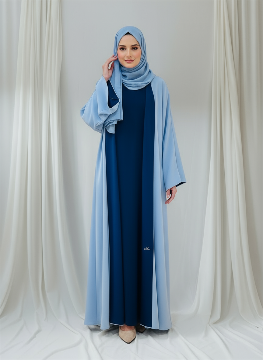 Reversible Abaya- Navy blue/Sky