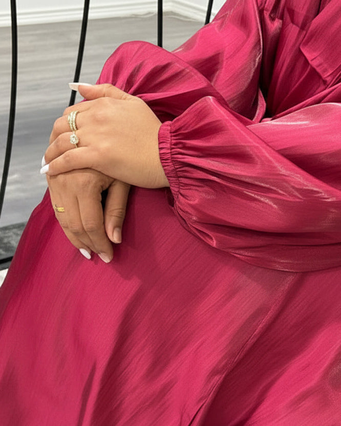 Rose Organza Abaya-Cherry