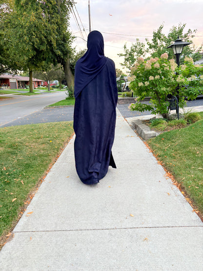 Jacquard Print Abaya-Navy Blue