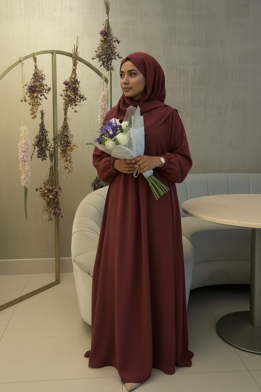 Closed Farasha Abaya-Maroon