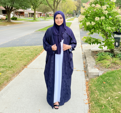 Jacquard Print Abaya-Navy Blue