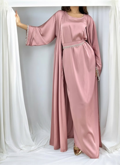 Zeenat Silk Diamond Abaya-Rose pink