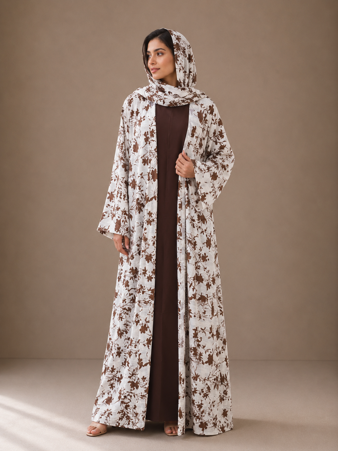 Printed Abaya- Coffee Blossom
