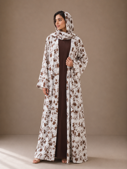 Printed Abaya- Coffee Blossom
