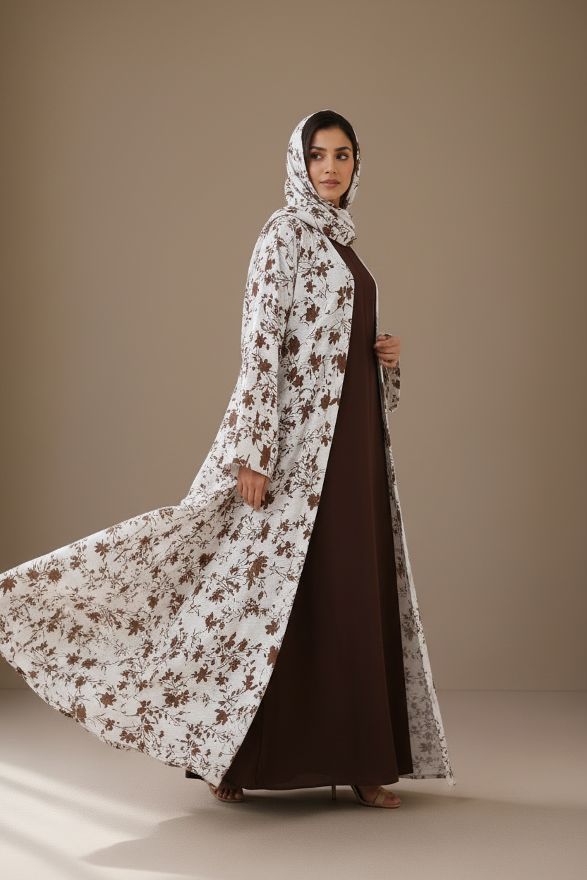 Printed Abaya- Coffee Blossom