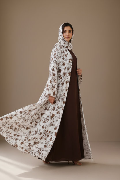 Printed Abaya- Coffee Blossom