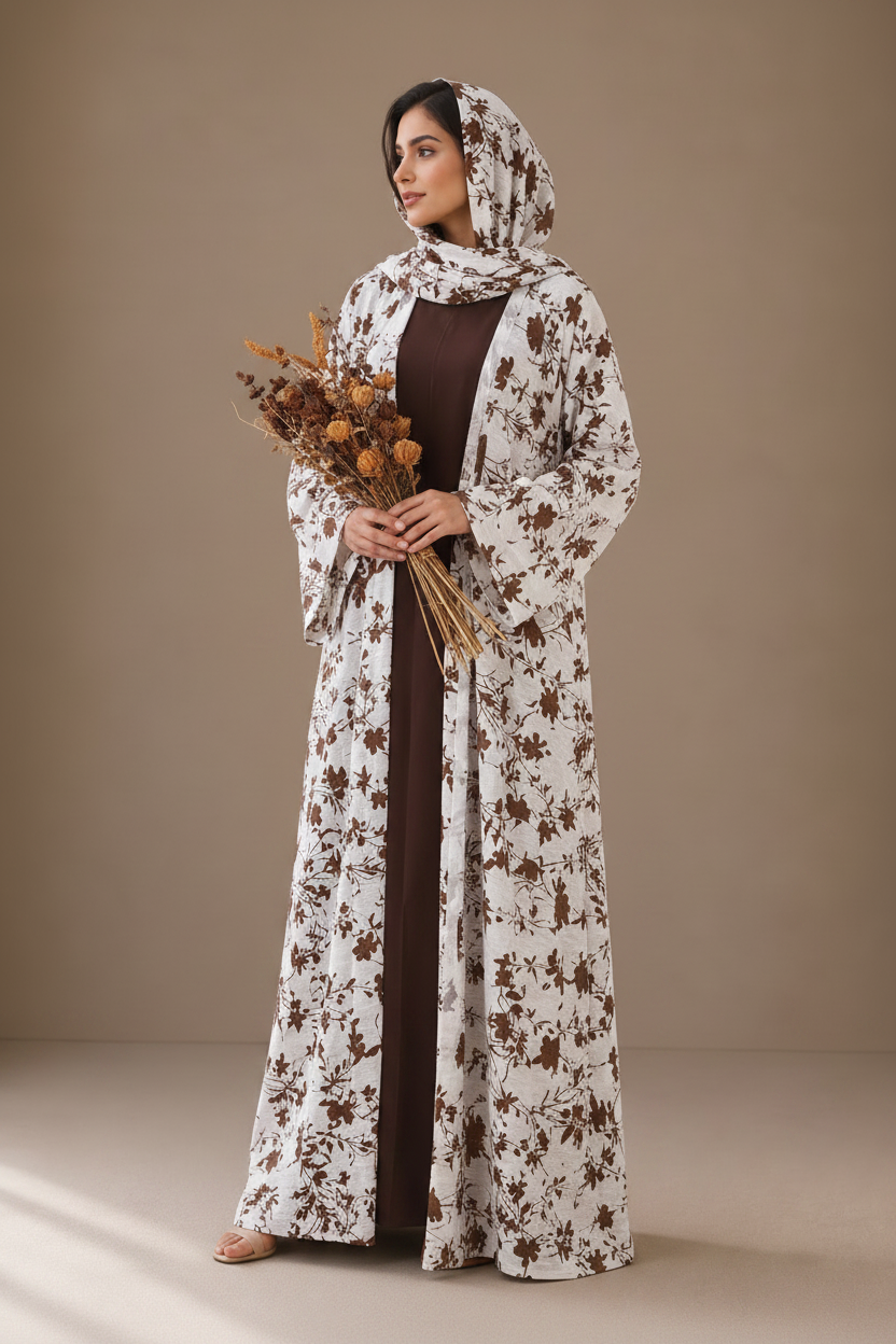 Printed Abaya- Coffee Blossom