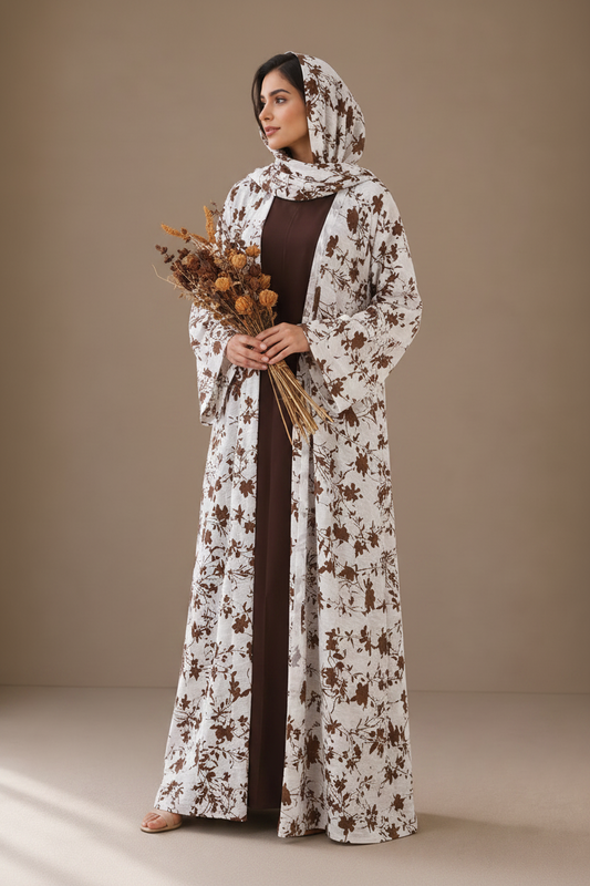 Printed Abaya- Coffee Blossom