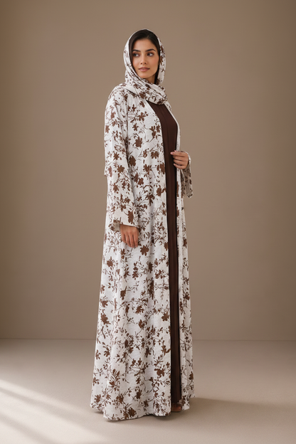 Printed Abaya- Coffee Blossom