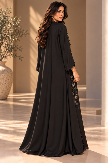 Midnight Embroidered Abaya- Jet Black
