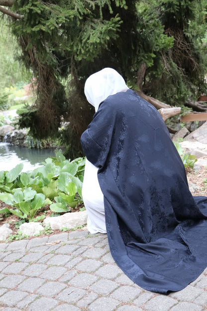 Jacquard Print Abaya-Navy Blue