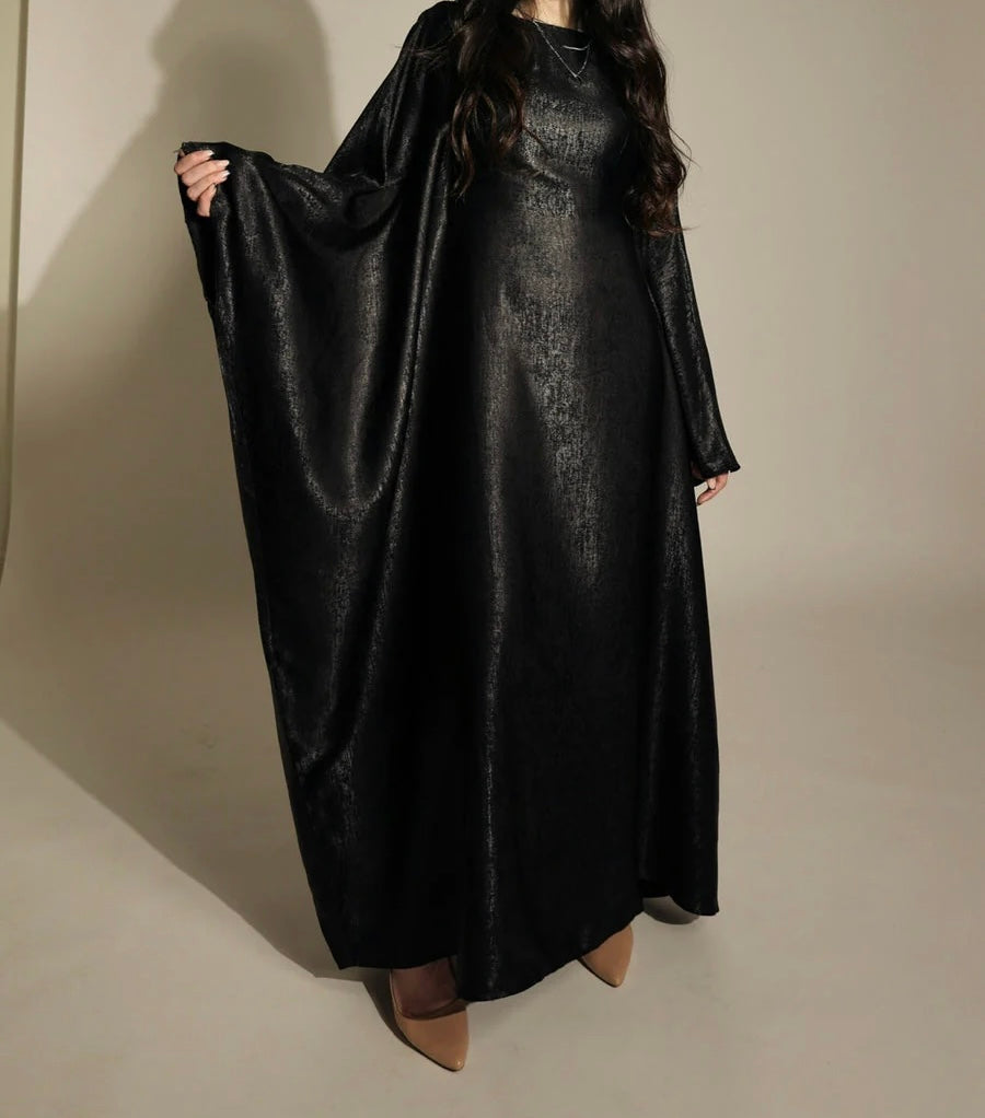 Shiny butterfly abaya-Black