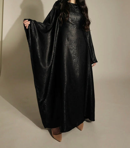 Shiny butterfly abaya-Black