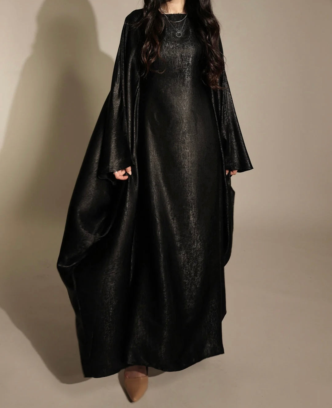 Shiny butterfly abaya-Black