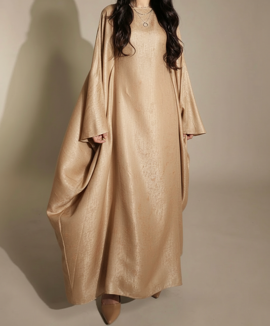 Shiny butterfly abaya- Beige