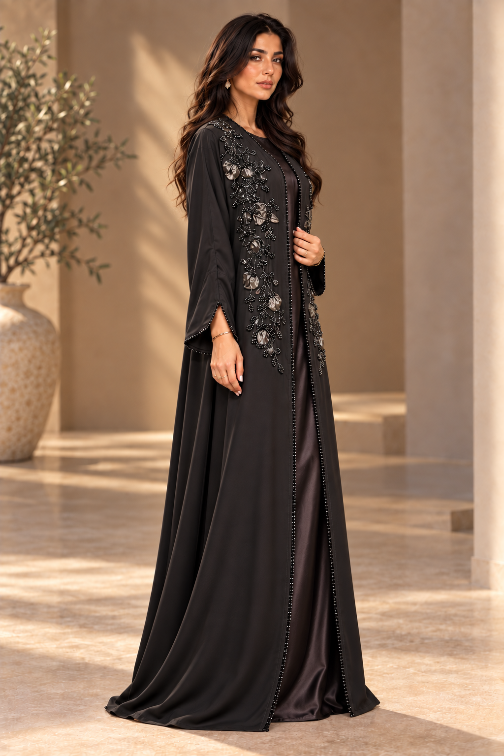 Midnight Embroidered Abaya- Jet Black