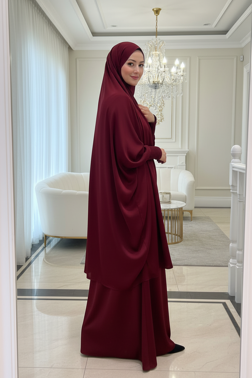 Jilbab-Khimar + Skirt Set-Maroon