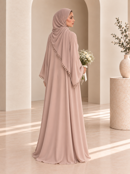 Floral Lace Abaya- Rose Beige