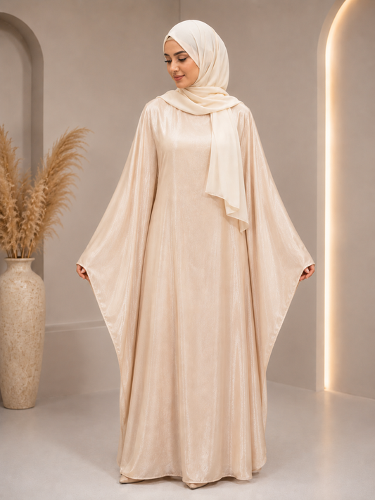 Butterfly Abaya- Vanilla Cream