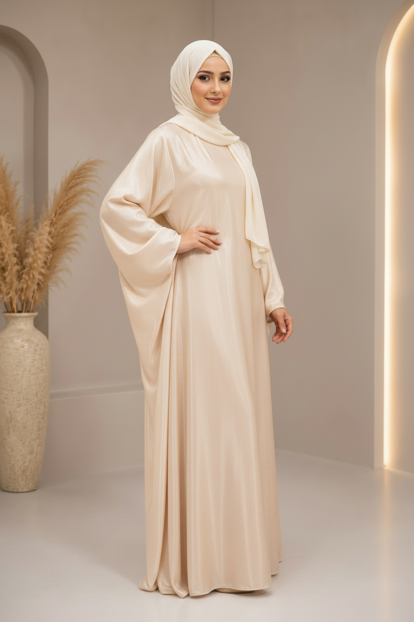 Butterfly Abaya- Vanilla Cream