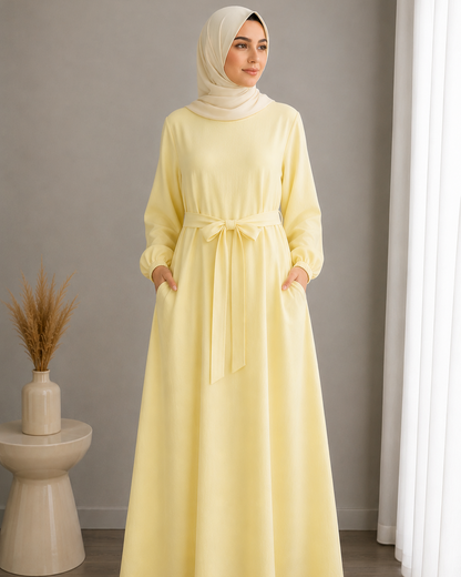 Essential Cotton Abaya- Butter Yellow