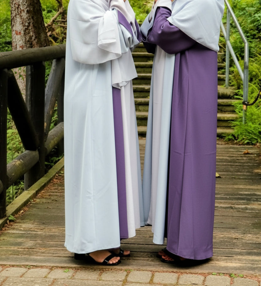 Reversible Abaya in Plum Purple & Dove grey