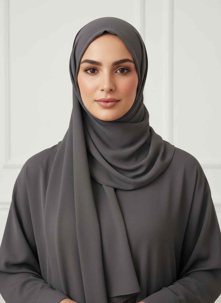 Beautiful Dark Gray Classic Chiffon Hijab