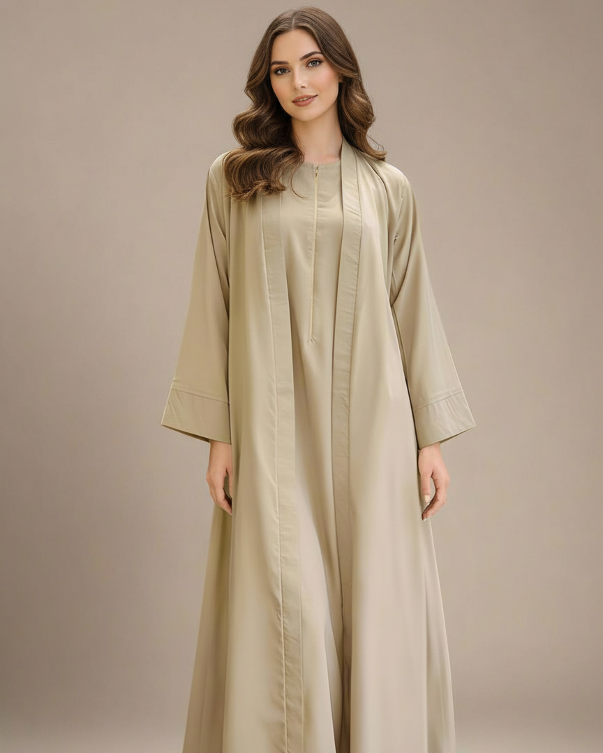 Essential two- Piece Abaya Set-Sand beige