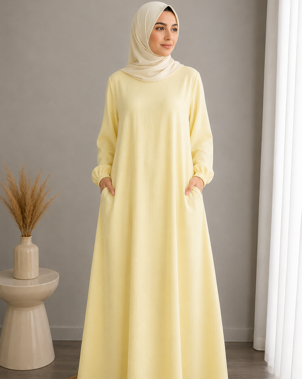 Essential Cotton Abaya- Butter Yellow