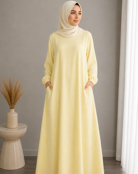 Essential Cotton Abaya- Butter Yellow