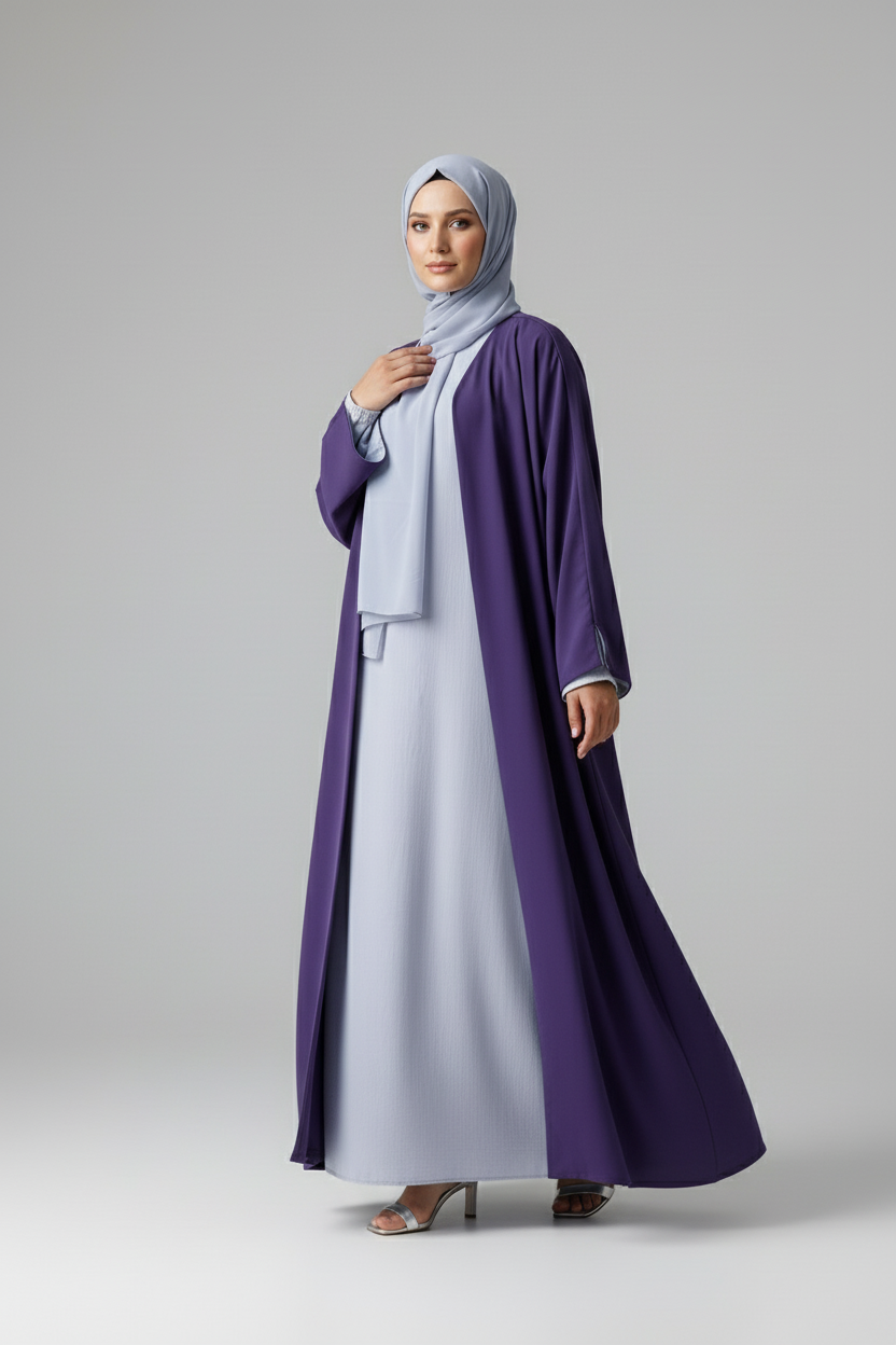 Reversible Abaya in Plum Purple & Dove grey