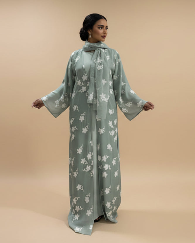 Mint Mist- Embroidery Abaya