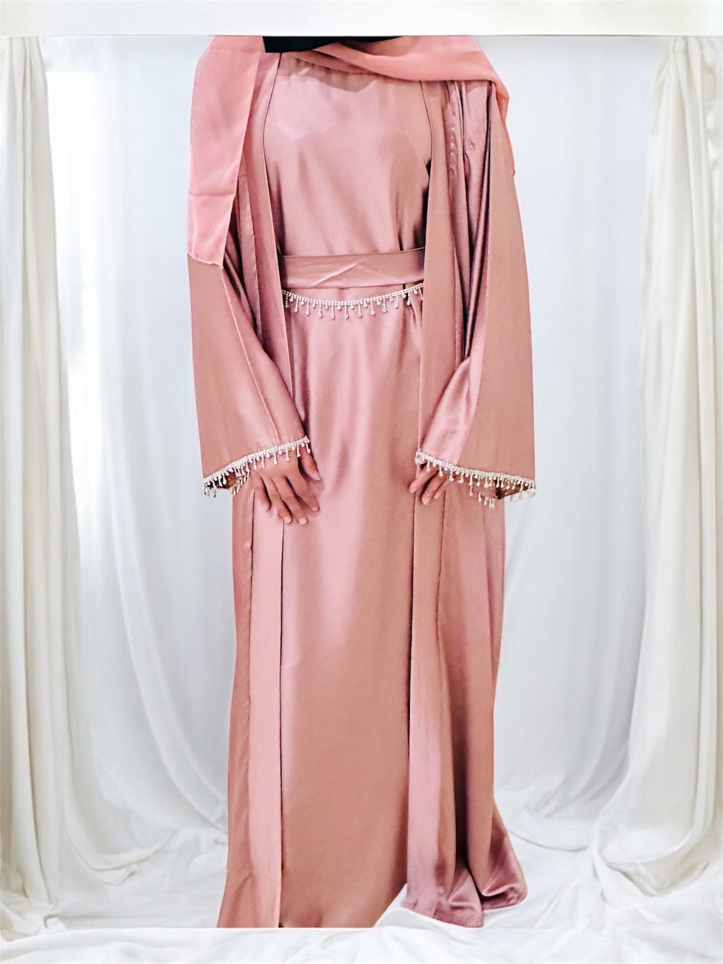 Zeenat Silk Diamond Abaya-Rose pink