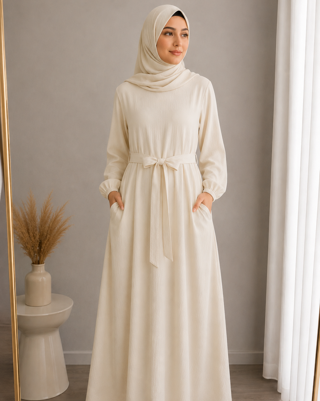 Essential Cotton Abaya- Vanilla Cream