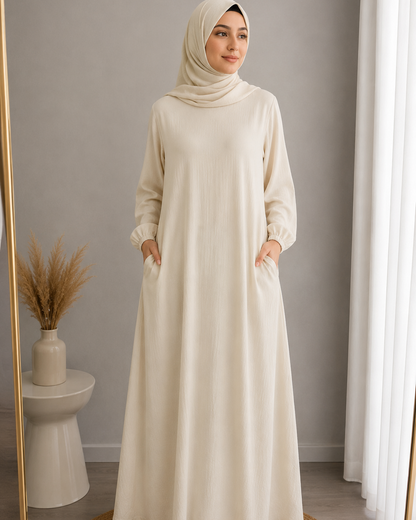 Essential Cotton Abaya- Vanilla Cream